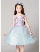 Blue and Purple Sweetheart Short Tulle Flower Girl Dress with Lace Beading