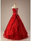 Taffeta Ballgown Embroidered Red Wedding Dress Ruffles