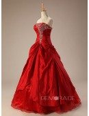 Taffeta Ballgown Embroidered Red Wedding Dress Ruffles
