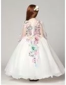 Long Sleeved Embroidery Ball Gown Flower Girl Dress with Colorful Floral