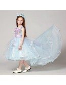 Asymmetrical Tulle Sweetheart Short Flower Girl Dress with Lace Beading