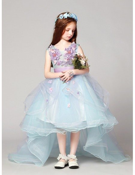 Asymmetrical Tulle Sweetheart Short Flower Girl Dress with Lace Beading