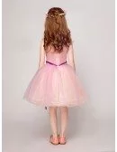 Sweetheart Short Pink Tulle Flower Girl Dress with Purple Floral