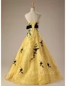Black and Yellow Strapless Embroidered Wedding Dress with Sash