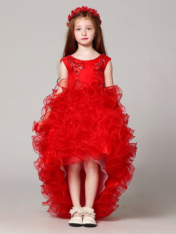 Cascading High Low Red Lace Flower Girl Dress with Beading #EFV25 ...