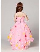 High Low Beaded Pink Pageant Dress with Colorful Flowers