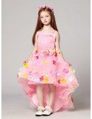 High Low Beaded Pink Pageant Dress with Colorful Flowers