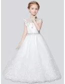 Little Girl's Ball Gown Lace Pageant Dress with Rhinestone Waist