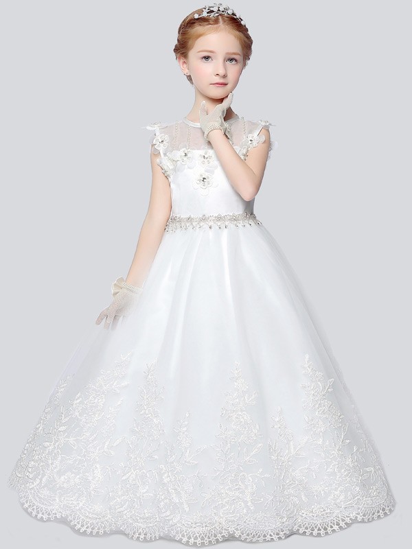 Little Girl's Ball Gown Lace Pageant Dress with Rhinestone Waist #EFF01 ...