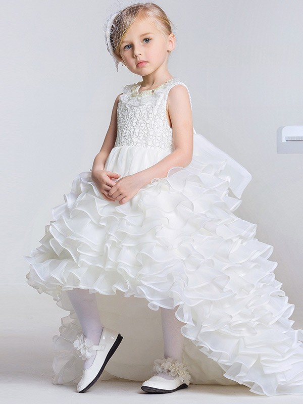 Cascading Style Ballroom Lace Bow Pageant Dress with Pearls Neck #EFF03 ...
