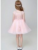 Cute Pink Cap Sleeves Tulle Lace Short Flower Girl Dress