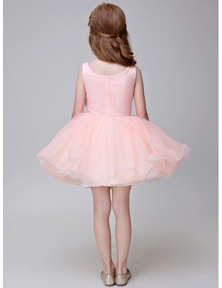 Cute Pink Short Tulle Tutu Flower Girl Dress with Beading