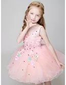 Cute Pink Short Tulle Tutu Flower Girl Dress with Beading
