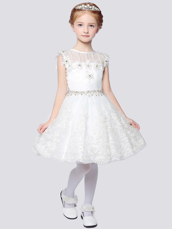 Ball Gown Short Lace Flower Girl Dress with Rhinestone Waist #EFF13 ...