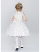 Knee Length Beaded Bubble Flower Girl Dress with Sash