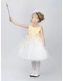 Little Girl's White and Green Satin Tulle Party Dress with Floral