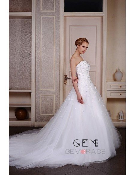 Ball-Gown Sweetheart Court Train Tulle Wedding Dress With Beading Bow