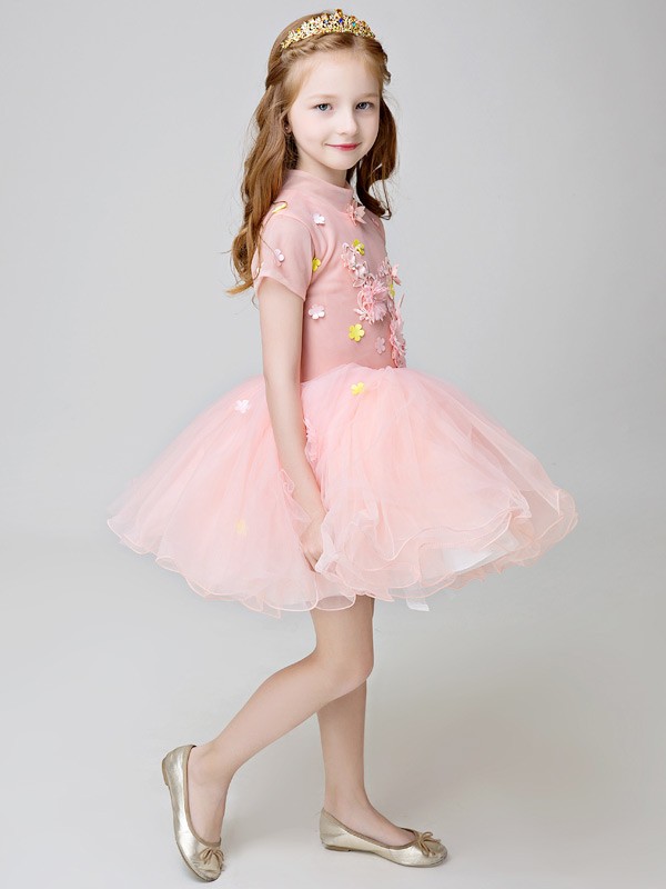 Little Girl's Vintage Pink Tutu Party Dress with Short Sleeves #EFF21 ...