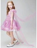 Lavender Tulle Lace Tutu Pageant Dress with Sleeves