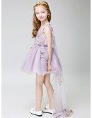 Short Lavender Lace Floral Fairy Pageant Dress with Train