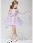Short Lavender Lace Floral Fairy Pageant Dress with Train
