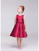 Hot Red Satin Short Flower Girl Dress with Bow Back