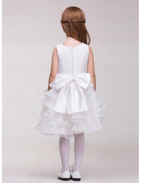 Knee Length Tiered Organza Beaded Bow Pageant Dress for Little Girls
