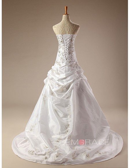 Sequined Embroidered Ballgown Taffeta Wedding Dress with Train