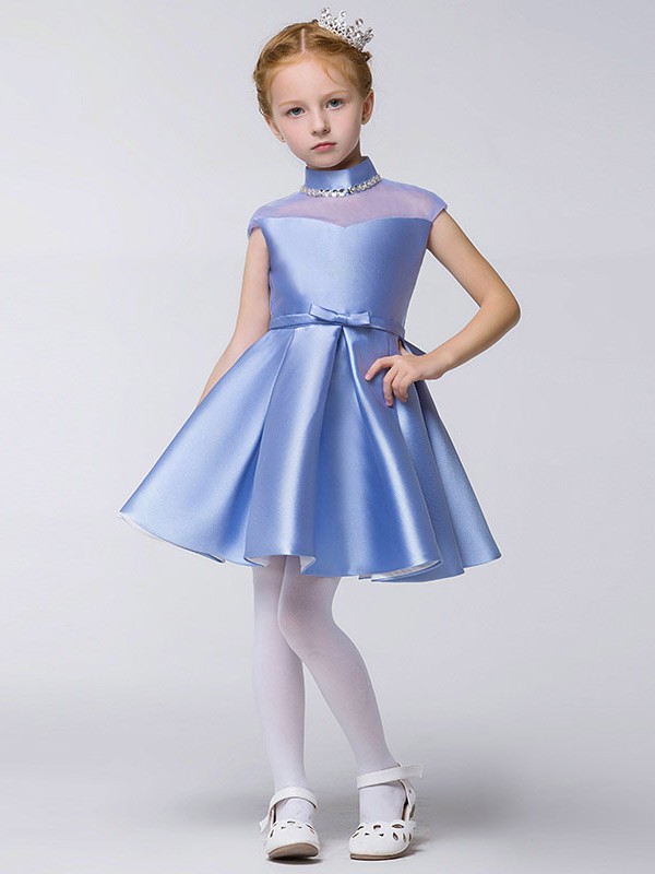 Little Girl's Modest Collared Blue Pageant Dress with Sheer Top #EFD12 ...