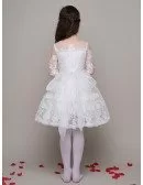 All Lace A Line Short Beaded Flower Girl Dress with 3/4 Sleeves