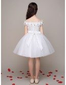 Cap Sleeve Tulle Lace Short Flower Girl Dress with Crystals Beading