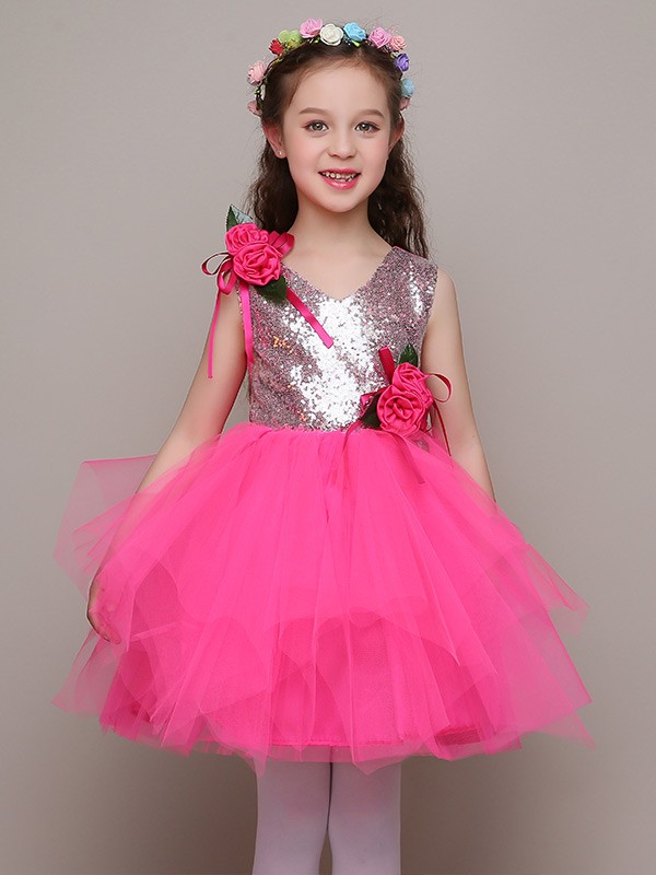 Sparkly Sequins Short Ballroom Fuchsia Flower Girl Dress #EFL07 ...