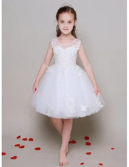 Ball Gown Tulle Lace Flower Girl Dress with Butterfly Decoration