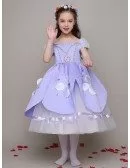 Little Girl's Taffeta Blue Beaded Pageant Dress with Lantern Sleeves