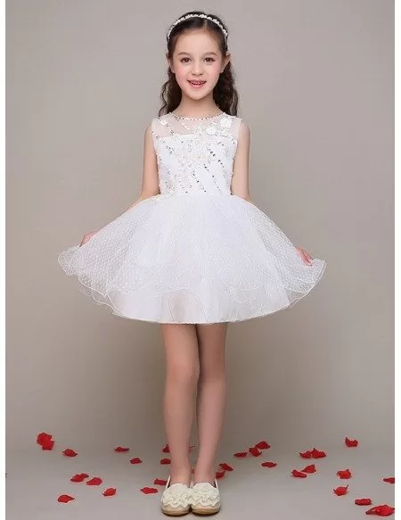 Sleeveless Short Beaded Gauze Pageant Dress for Little Girls