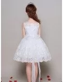 Ball Gown Lace White Short Flower Girl Dress with Beaded Sash