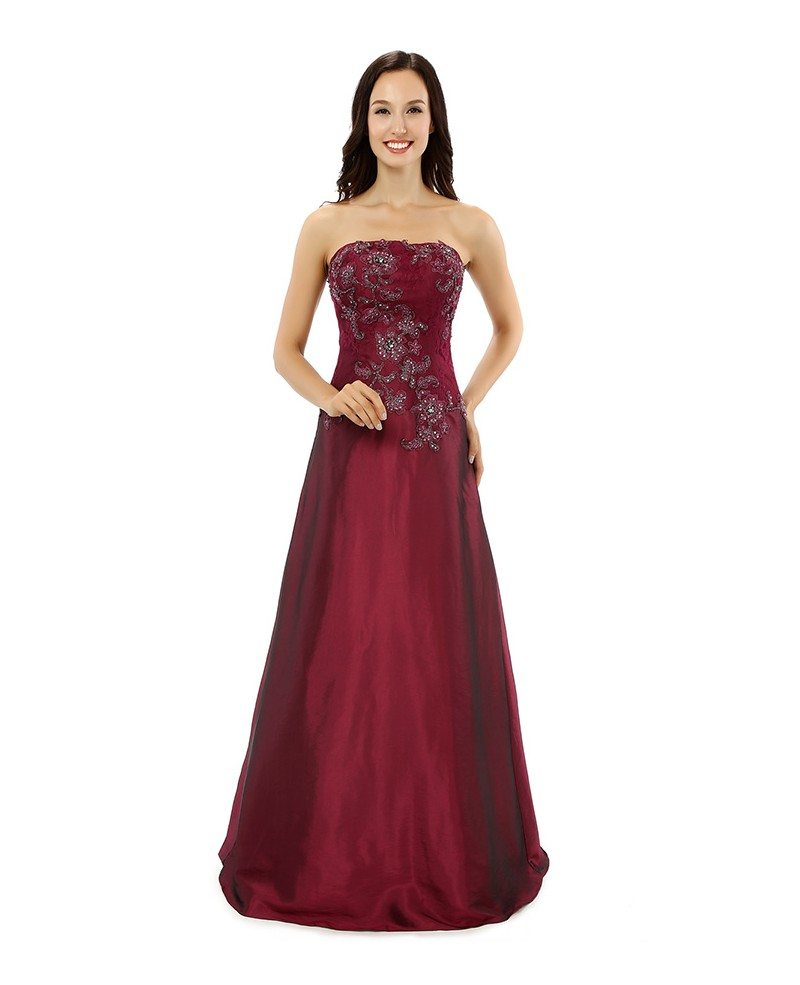 maroon strapless prom dress