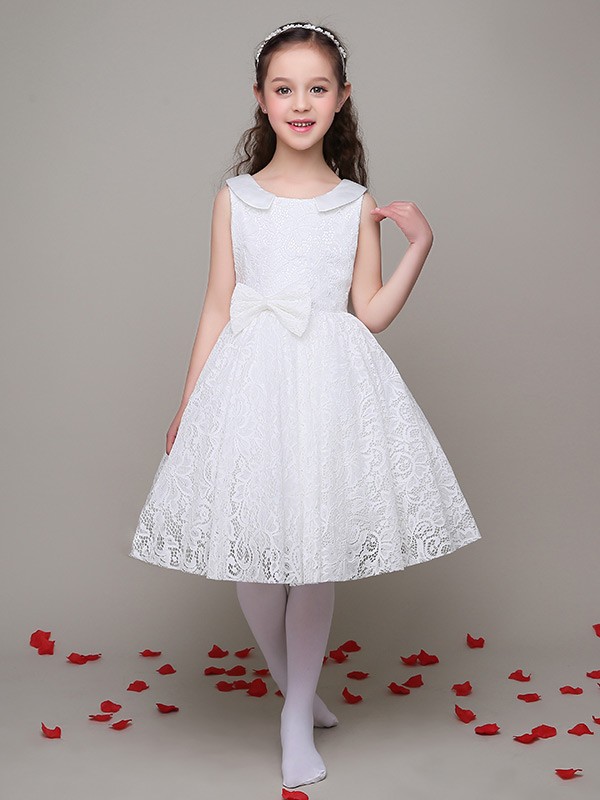 All Lace Short White Bow Flower Girl Dress with V Back #EFL22 ...
