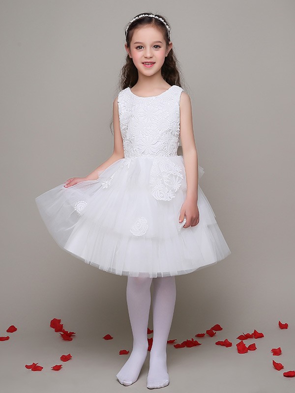 Short Tulle Layers Lace Flower Girl Dress with Big Bow In the Back # ...