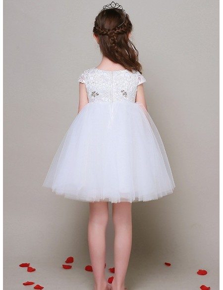Short Tulle Empire Waist Lace Flower Girl Dress with Cap Sleeves #EFL28 ...