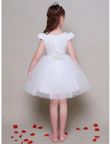 Cap Sleeve Crystal Embroidery Short Tulle Flower Girl Dress #EFL30 ...