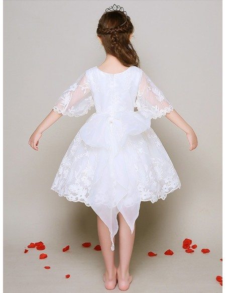 Short Sleeved Ball Gown Lace Pageant Dress for Little Girls