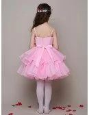 Lovely Pink Beaded Applique Pageant Dress with Spaghetti Straps