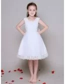 Short A Line Lace Tulle Flower Girl Dress without Sleeves