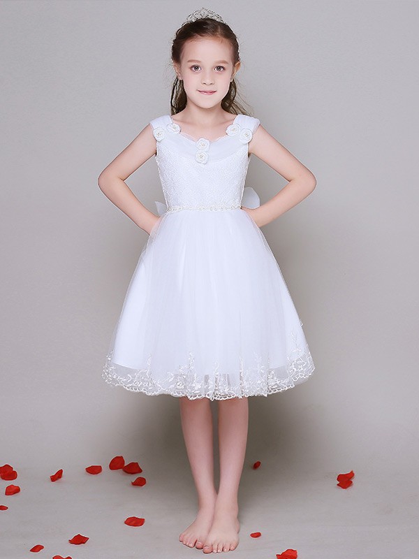 Short A Line Lace Tulle Flower Girl Dress without Sleeves #EFL33 ...