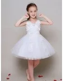 Ball Gown Short Lace Floral Pageant Dress with Beaded Sweetheart Neck