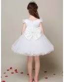 Cap Sleeves Ball Gown White Tulle Flower Girl Dress with Beaded Sweetheart Neck