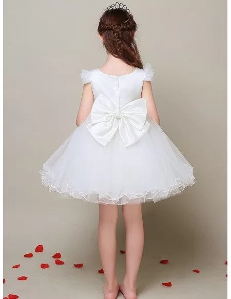 Cap Sleeves Ball Gown White Tulle Flower Girl Dress with Beaded ...