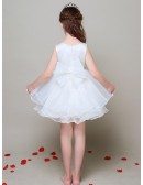 Simple A Line Short Lace Flower Girl Dress with Beaded Waist