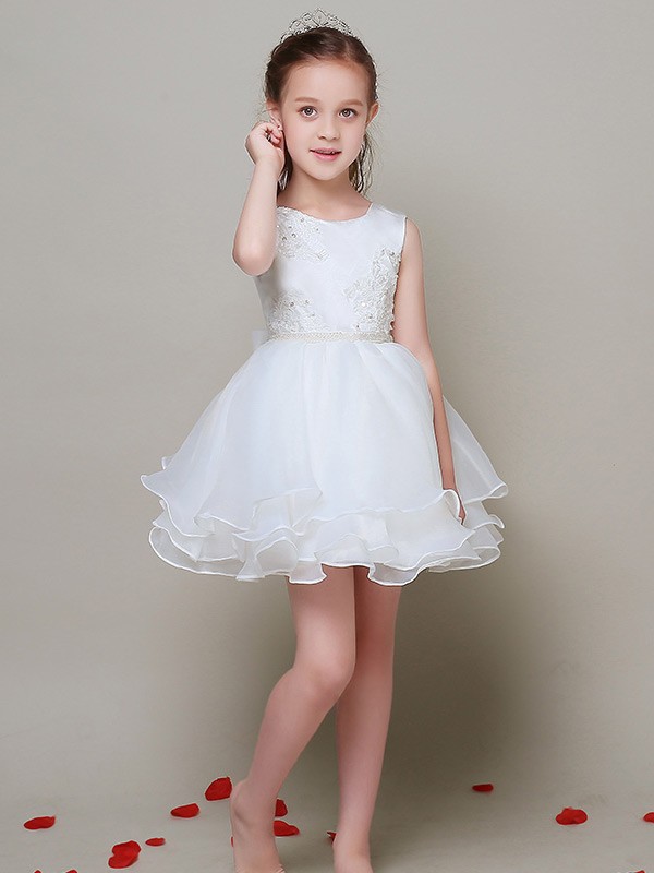 Simple A Line Short Lace Flower Girl Dress with Beaded Waist #EFL38 ...